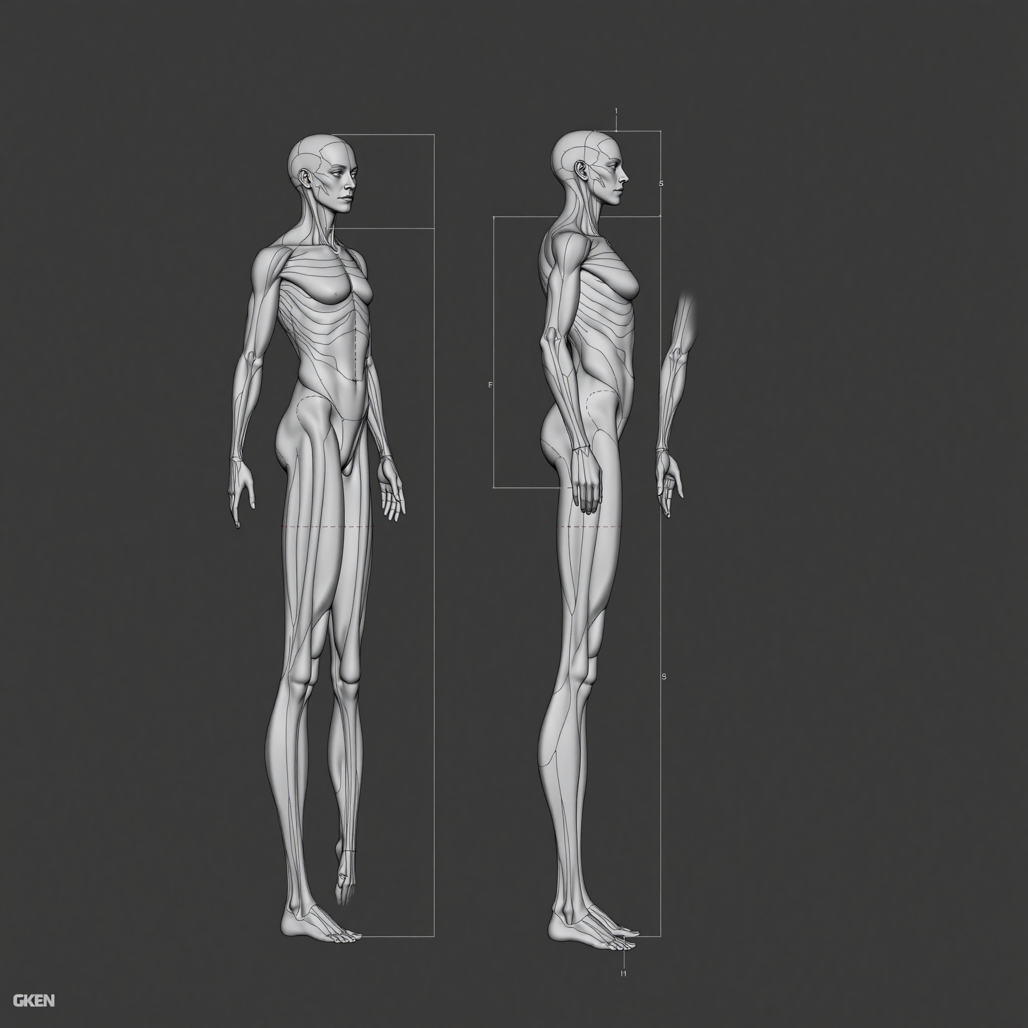 Diagrama de proporciones anatómicas humanas estándar para modelado 3D