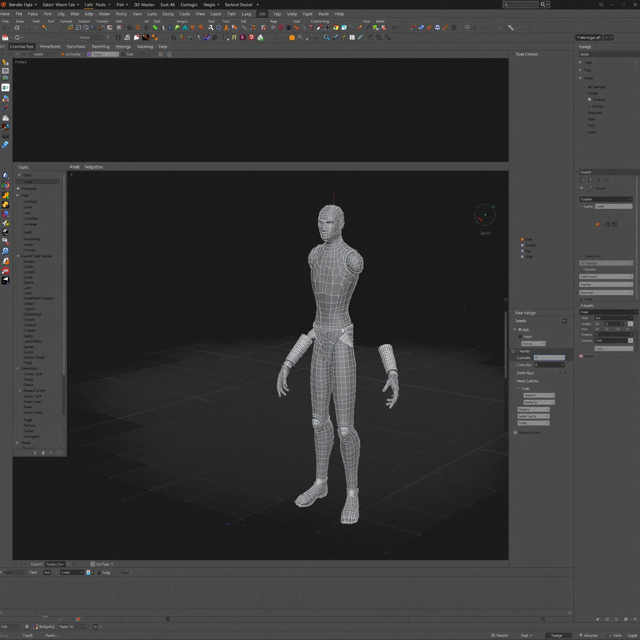 Interfaz de Blender mostrando un personaje 3D en fase de modelado