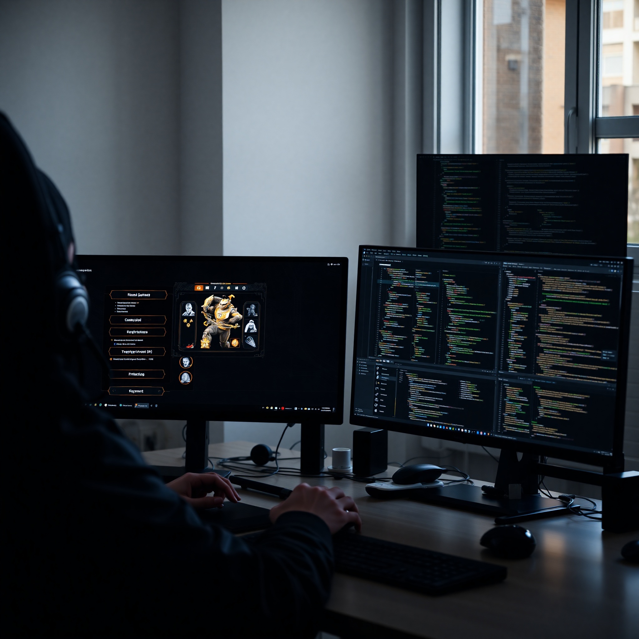 Desarrollador de juegos diseñando estructura de menú en software profesional de diseño UI