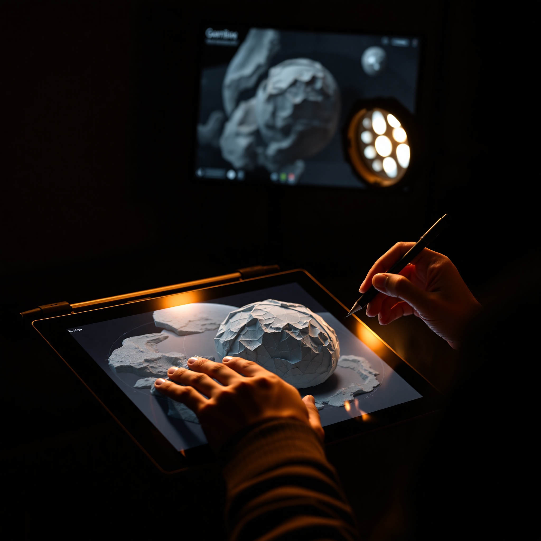 Artista digital aplicando texturas y materiales realistas a modelo 3D de personaje