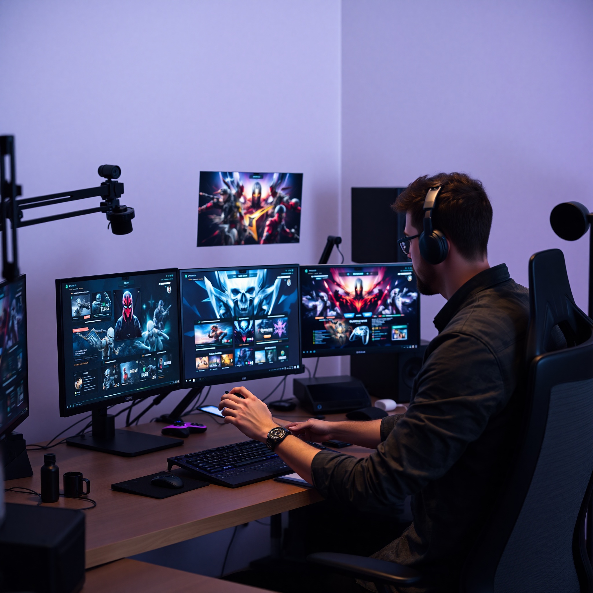 Diseñador creando interfaz de usuario interactiva para videojuego con herramientas de diseño digital